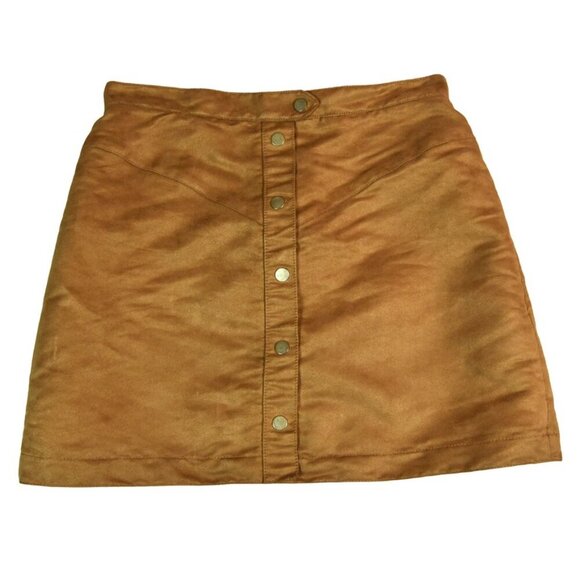H&M Women’s US 12 Brown Faux Suede Snap Front Mini Skirt 70s Y2K Retro Boho - Picture 1 of 6